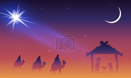 Illustration for Orthodox christmas jesus mary and joseph kings, vector art illustration. - Royalty Free Image