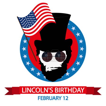 Téléchargez les illustrations : Abraham Lincolns birthday USA flags, vector art illustration. - en licence libre de droit