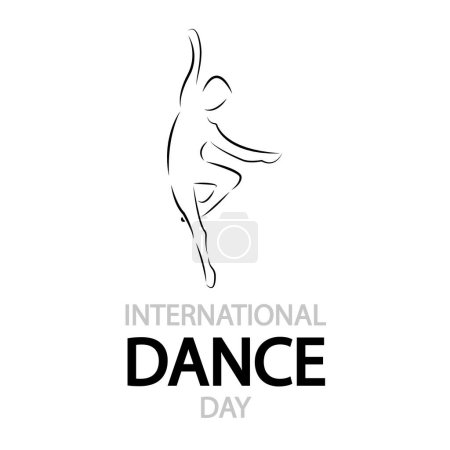 Journée internationale de la danse silhouette linéaire d'un danseur, illustration d'art vectoriel.