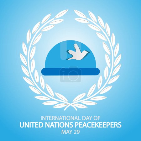 Illustration for United nations Peacekeepers International Day of laurel wreath and helmet, vector art illustration. - Royalty Free Image