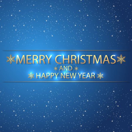 Ilustración de Navidad año nuevo saludo oro sobre fondo azul de copos de nieve, ilustración de arte vectorial. - Imagen libre de derechos