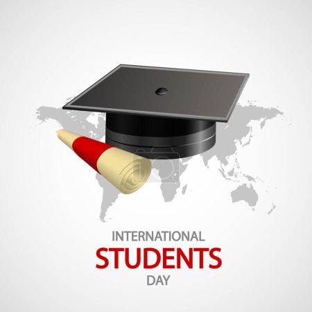 Illustration for Students Day International hat and scroll, vector art illustration. - Royalty Free Image