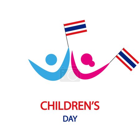 Illustration for Childrens Day in Thailand with flagpoles, vector art illustration. - Royalty Free Image