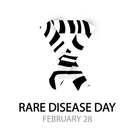 Rare Disease Day zebra ribbon, vector art illustration.