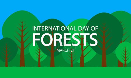 Forest day international typography on forest background, vector art illustration.