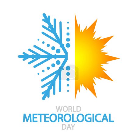 Día Meteorológico Sol mundial y copo de nieve, ilustración de arte vectorial.