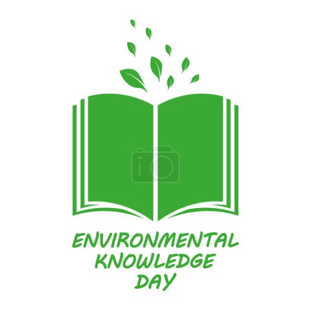 Environmental Knowledge Day book with green leaves, vector art illustration.