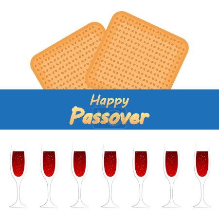 Passover Jewish with matzah and wine, vector art illustration.