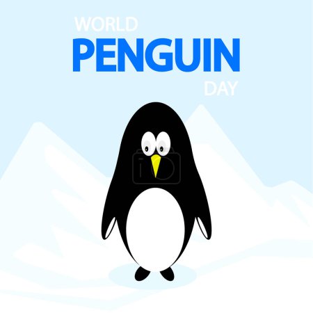 Penguin day world snow landscape, vector art illustration.