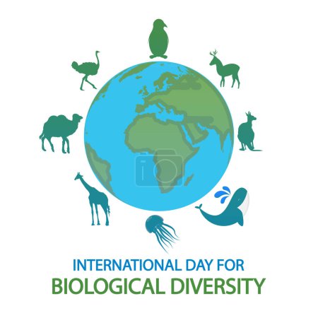 Biological Diversity International Day planet with animals, vector art illustration.