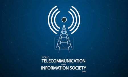 Telecommunication and Information Society Day communication tower, vector art illustration.