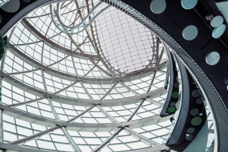 Photo for Astana, Kazakhstan - 10.22.2022: Museum "Energy of Future". Interior and panoramic windows of round Sphere futuristic modern building. Glass roof and walls, panoramic windows, glass architecture - Royalty Free Image