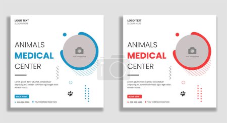 Téléchargez les illustrations : Animal Medical Center poste de médias sociaux et bannière web - en licence libre de droit
