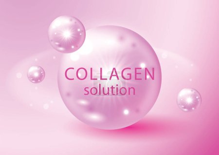 Illustration for Pink collagen serum or essence bubble, gluta cosmetic product advertising background. Pink collagen serum or essence drop, cosmetic advertising background, 3d - Royalty Free Image