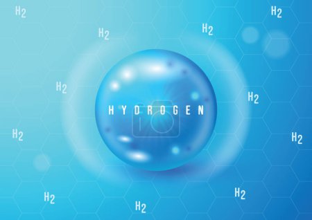 Téléchargez les illustrations : Hydrogène H2 3d Icône Concept. Énergie renouvelable écologique. Énergie hydrogène alimentée par l'électricité renouvelable. Illustration vectorielle de l'hydrogène H2. Modèle de chimie - en licence libre de droit