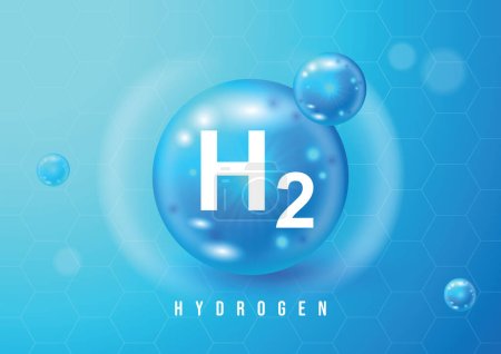 Hydrogen H2 3d Icon Concept. Erneuerbare Ökoenergie. Wasserstoff wird durch erneuerbaren Strom angetrieben. Wasserstoff H2 Vektor Illustration. Chemie-Modell