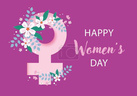 Illustration for Cute card for 8 March with flowers. International Women's Day. Women's sign with flowers - Royalty Free Image