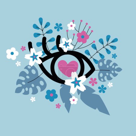 Illustration for Healthy Vision. Eye with flowers. Eye Health. Vector illustration. Concept of vision correction and healthcare. Eye Health - Royalty Free Image