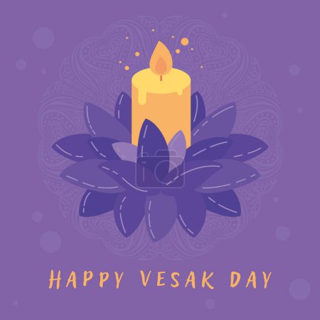 Illustration for Spa. Diwali. Vesak day. Candle and lotus symbol icon design. Buddha Purnima. Lotus flower and burning candle - Royalty Free Image