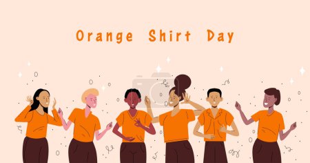 Illustration for Orange shirt day in honor of the indigenous Canadian children against all forms of racism. Group of people in orange shirts - Royalty Free Image