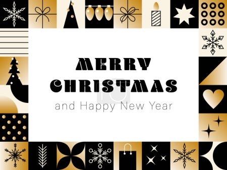 Merry Christmas and Happy new year modern design. Holiday card. Symbols of celebration. Golden design. Christmas Card with Geometric decoration