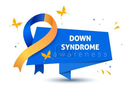 Téléchargez les illustrations : Journée mondiale du syndrome de Down. Symbole du syndrome de Down. Ruban jaune et bleu. Illustration vectorielle médicale. Soins de santé - en licence libre de droit