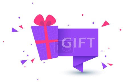 Gift box. Sale and promotion design element with free prize. Modern banner with surprise gift. Web template for promotion. Bonus icon, Promo banner with Surprise gift box