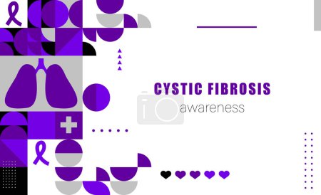 Cystic Fibrosis Awareness Month background with lungs, ribbon vector illustration
