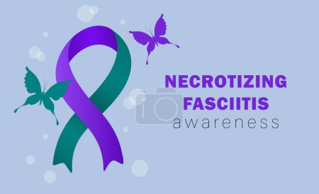 Nekrotisierende Fasziitis Awareness Day. Farbband- und Schmetterlingsvektorillustration. Behandlung und Prävention. Medizin und Gesundheitskonzept