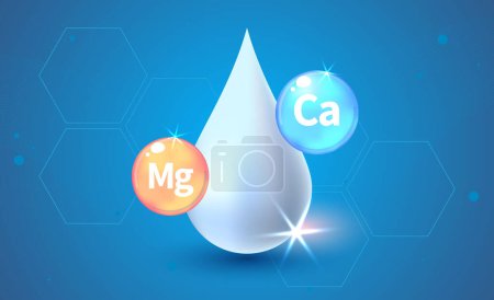 Mineral Ca Calcium, Mg Magnesium glänzende Pille Kapsel Symbol. Mineral Blue Pill Icon vorhanden. Vitamin-Kapsel-Pille-Symbol. Substanz für Schönheit, Kosmetik, Heath Promo Ads Design. 3D Mineral Komplex