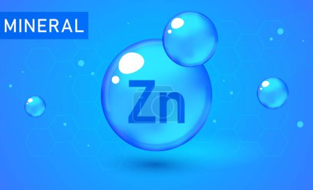 Minéral bleu brillant pilule capsule icône. Zn Zink Vector. Icône de pilule bleue minérale. Capsule de vitamine pilule Zn Zink Icône. Substance pour la beauté, cosmétique, Heath Promo Ads Design. Complexe minéral 3D Zn Zink

