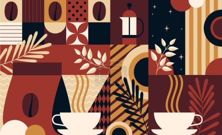 Coffee background. Set of coffee signs, icons, symbols for menu design. Cappuccino, americano, espresso, mocha, latte. Various coffee drinks set. Cups, beans and coffee makers. Broun design