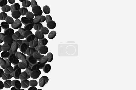Téléchargez les photos : Capsules, pilules et comprimés volants noirs. Sur un fond clair. - en image libre de droit
