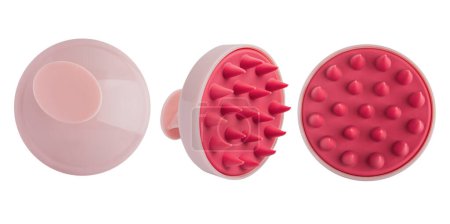 Silicone massage brush for washing hair on an empty background. Set of different angles