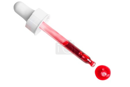 Photo for Pipette with red liquid acids, or serum. On a blank background - Royalty Free Image