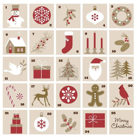 Ilustración de Calendario de Adviento con ilustraciones navideñas - Imagen libre de derechos