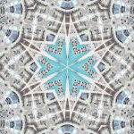 Nerja kaleidoscope, white arches, white town,  abstract composition of geometric figures forming a kaleidoscopic arrangement,