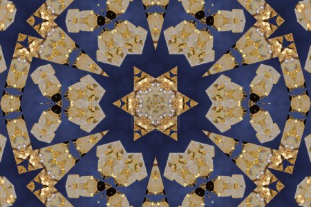 Goldkaleidoskop, Goldklumpen, Edelmetall, abstrakte Komposition geometrischer Figuren, die ein kaleidoskopisches Arrangement bilden,