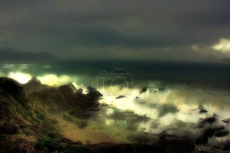 Photo painting, illustrated photo with oil painting effect, temporary on the cliffs of Loiba, A Corua, Galicia, Spain,