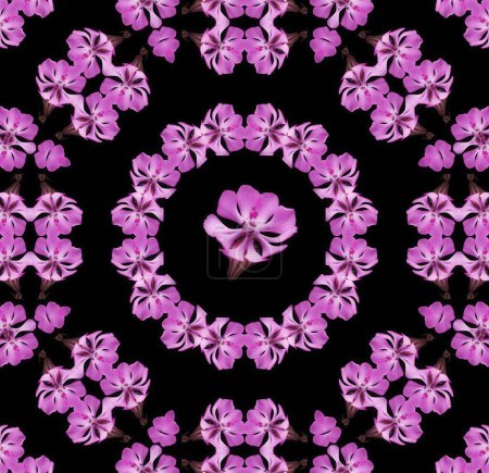 Téléchargez les photos : Clarkia xantiana fleur mauve, composition abstraite d'une photographie au motif central qui se développe de manière kaléidoscopique, - en image libre de droit