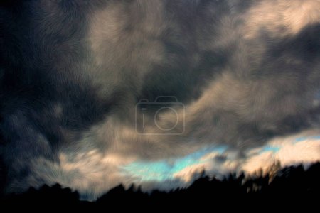 Foto pintura, foto ilustrada, con efecto de pintura al óleo en relieve, la ciclogénesis explosiva Klaus, Ortegal, A Coruña, Galicia, España, nubes de tormenta,