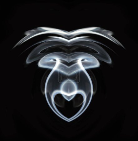 creative photos with smoke, symmetrical abstract photography of shapes acquired by smoke emulating the form of the female sex, on a black bacground