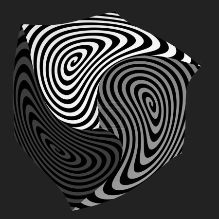 weicher Spiralwürfel, Allegorie, Quadratur des Kreises, Erreichen des Unmöglichen, auf schwarzem Hintergrund,