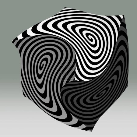 cube spirale souple, allégorie, quadrillage du cercle, réalisation de l'impossible, sur un fond gris dégradé,