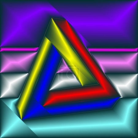 the metallic Penrose triangle, metallic background,  Painting games with the 3 basic colors, tribute to Joan Mir, abstract naturalism,