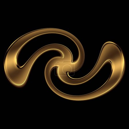 el giro del signo del infinito, el color dorado, el fondo negro, la serie de variaciones artísticas del signo matemático del Infinito, representa el concepto de Infinito. también se llama lemniscate.