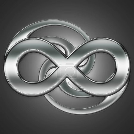 deconstruction silver infinity sign, black background, series of artistic variations of the mathematical sign of Infinity, represents the concept of Infinity.  is also called lemniscate.