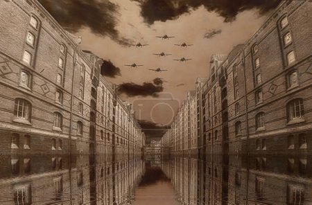 Téléchargez les photos : Reconstitution des bombardements alliés sur la ville entrepôt, Hambourg, Allemagne, pendant la Seconde Guerre mondiale, - en image libre de droit