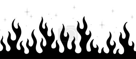 Hand drawn vector background. Fire illustration. Silhouette of flame. Black and white.