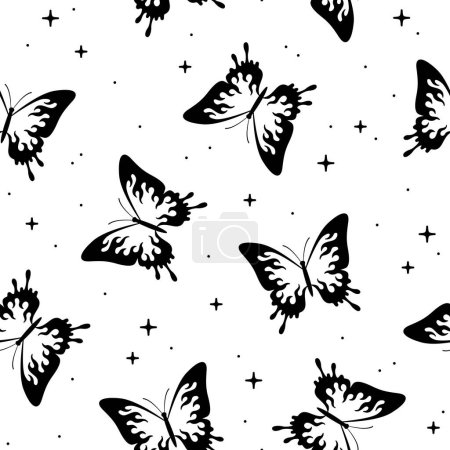 Seamless pattern with butterfly. Neo tribal tattoo. Hand drawn vector background.